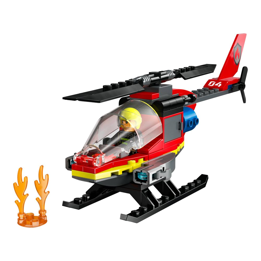 LEGO City 60411 Helicóptero dos Bombeiros vermelho com rotores e cabine que abre
