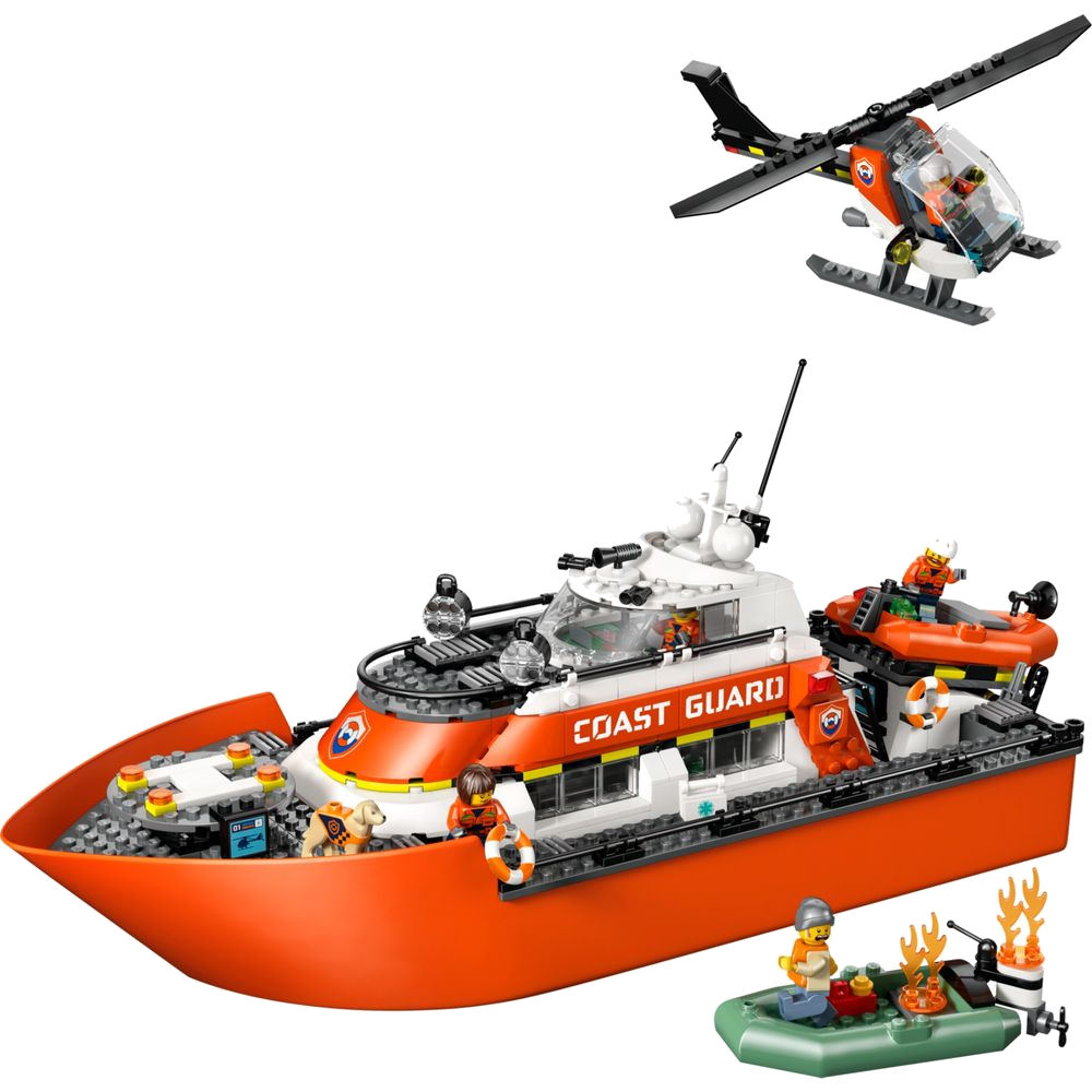 LEGO Barco e Helicóptero da Guarda Costeira 60504, barco patrulha, helicóptero de resgate e botes infláveis que flutuam