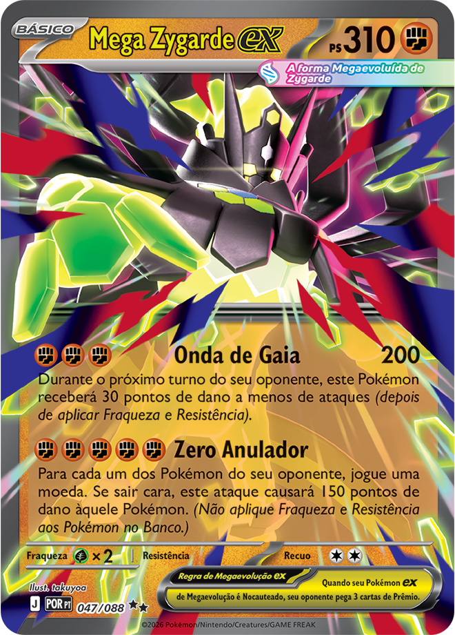 Carta Mega Zygarde ex: 310 HP, ataque Onda de Gaia 200, Zero Anulador. Pokémon TCG Megaevolução Equilíbrio Perfeito