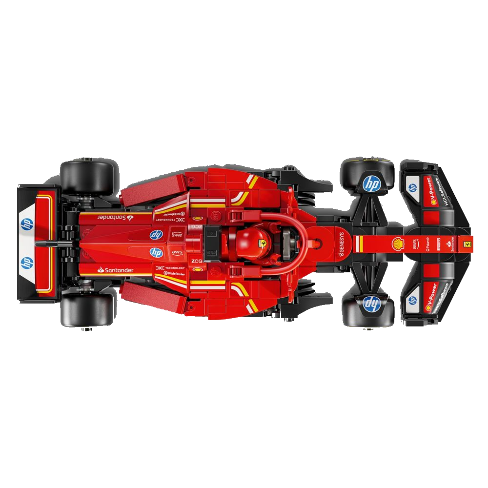 Frente da Ferrari SF-24 F1 em LEGO mostrando asa dianteira e halo