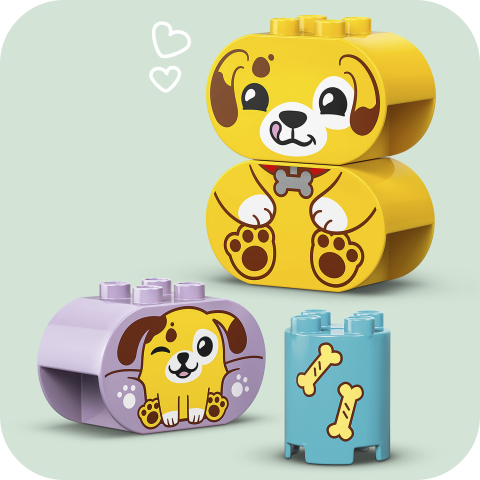 Cachorrinhos amarelo e lilás LEGO DUPLO com bloquinho de osso