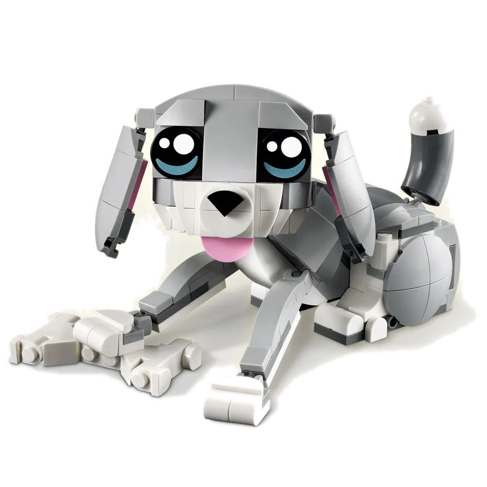 Cachorro LEGO 31163: terceiro modelo do Creator 3 em 1, orelhas caídas e língua rosa