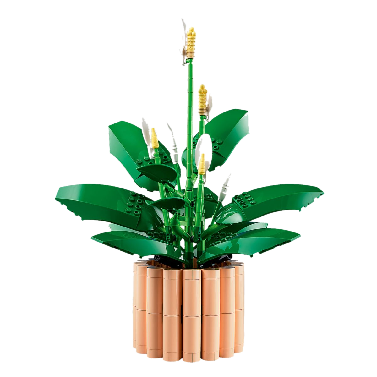 LEGO Botanicals 11504 Lírio da Paz, produto montado com seis flores brancas e vaso pêssego