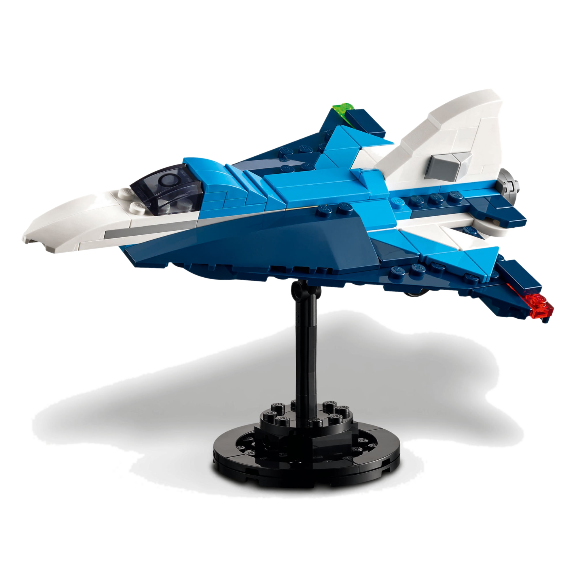 LEGO Creator 31160 montado no modo Jato supersônico com base de exibição