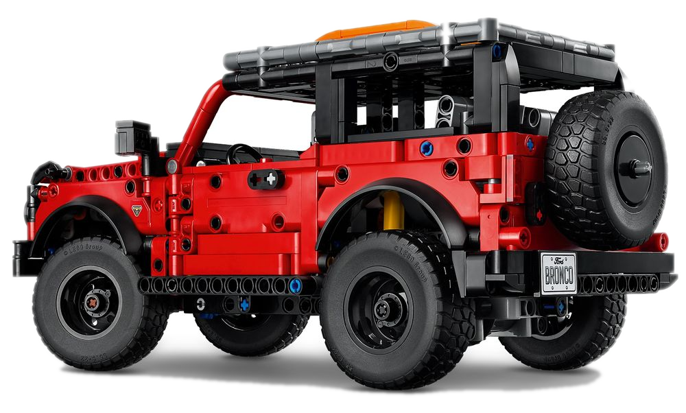 Ford Bronco LEGO Technic 42213 visto pela traseira com estepe lateral e placa BRONCO