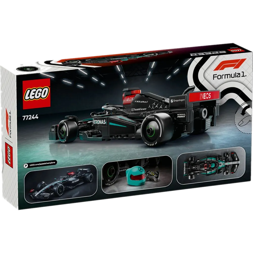 LEGO Speed Champions 77244 Mercedes-AMG F1 W15, caixa e produto montado