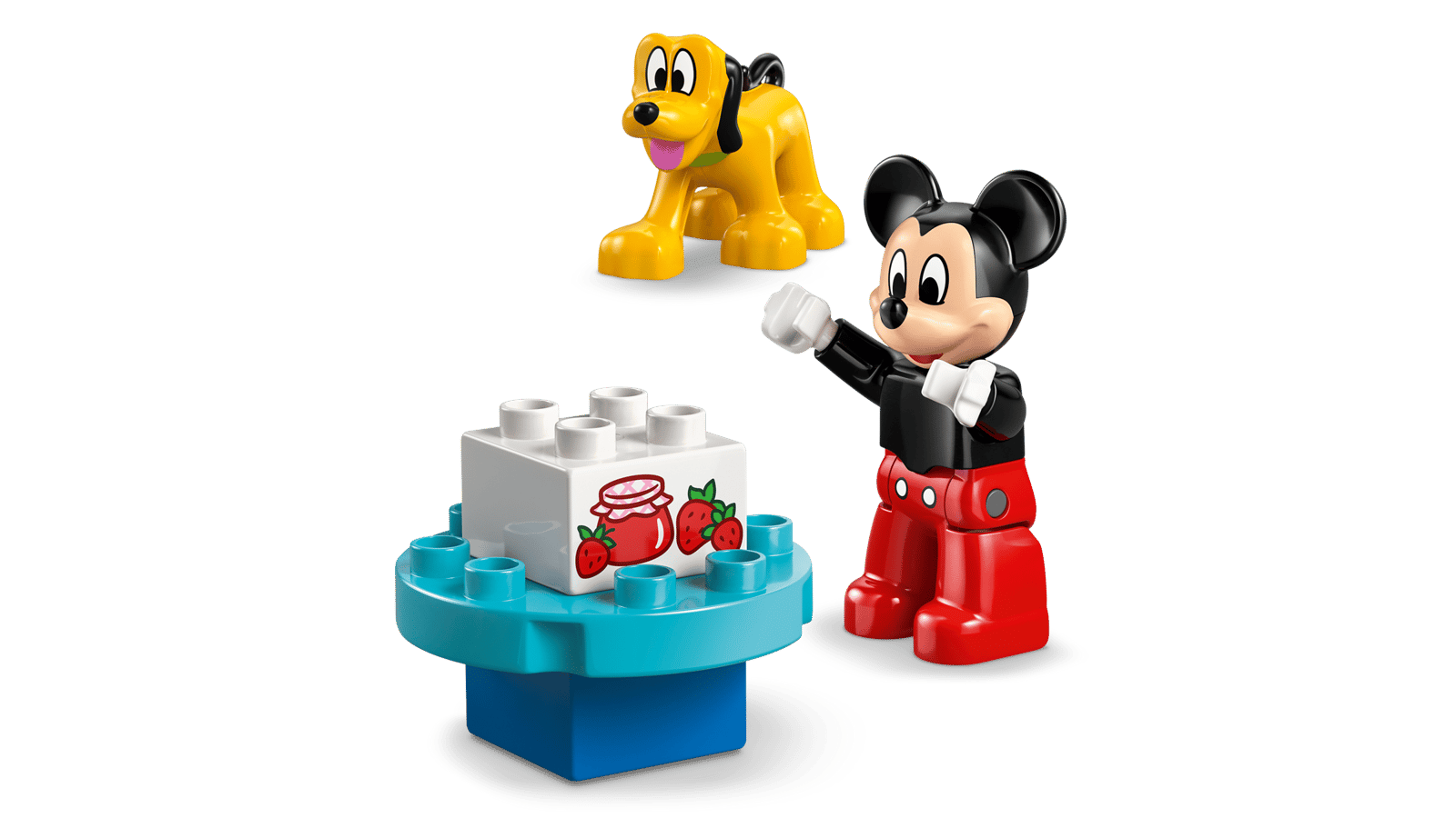 Mickey, Pluto e morangos LEGO DUPLO em close-up