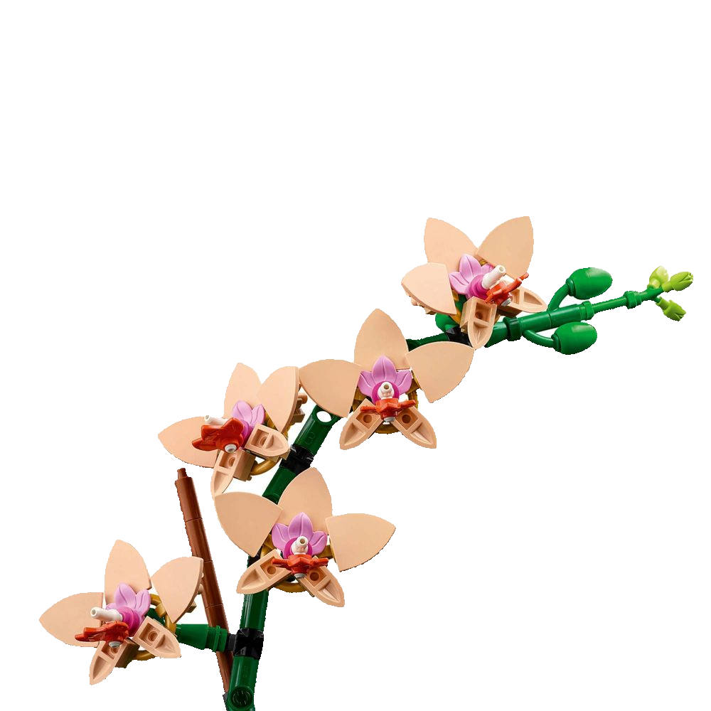 Esquema técnico da flor de orquídea LEGO 10343 com altura de 26 cm