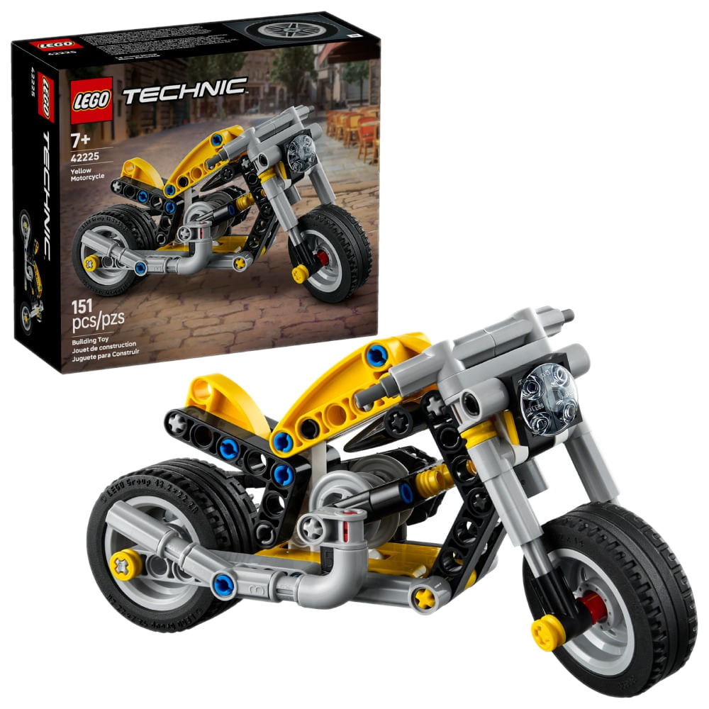 LEGO Technic 42225 Motocicleta Amarela: caixa lacrada e produto montado