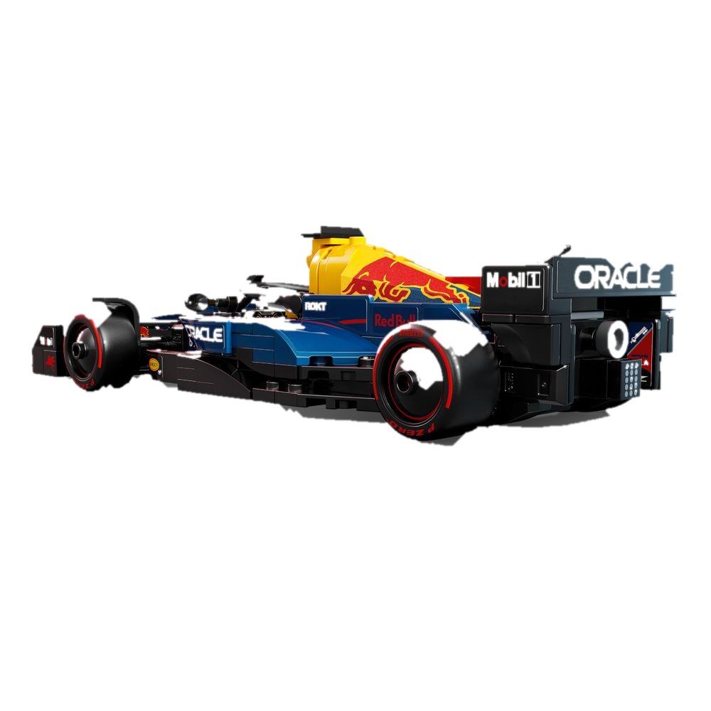 Traseira da RB20 mostrando asa Mobil 1 e suspensão wishbone