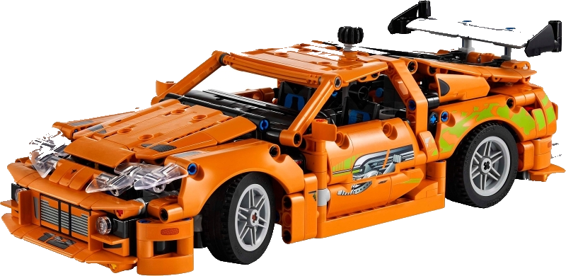 LEGO Technic 42204 Toyota Supra MK4 com capô aberto e motor 2JZ visível