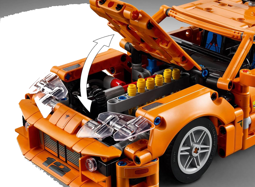 Capô articulado aberto mostrando o motor 2JZ de 6 cilindros