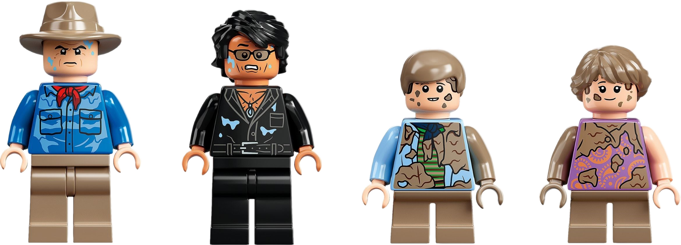 As 4 minifiguras exclusivas do set: Dr. Alan Grant, Dr. Ian Malcolm, Tim Murphy e Lex Murphy