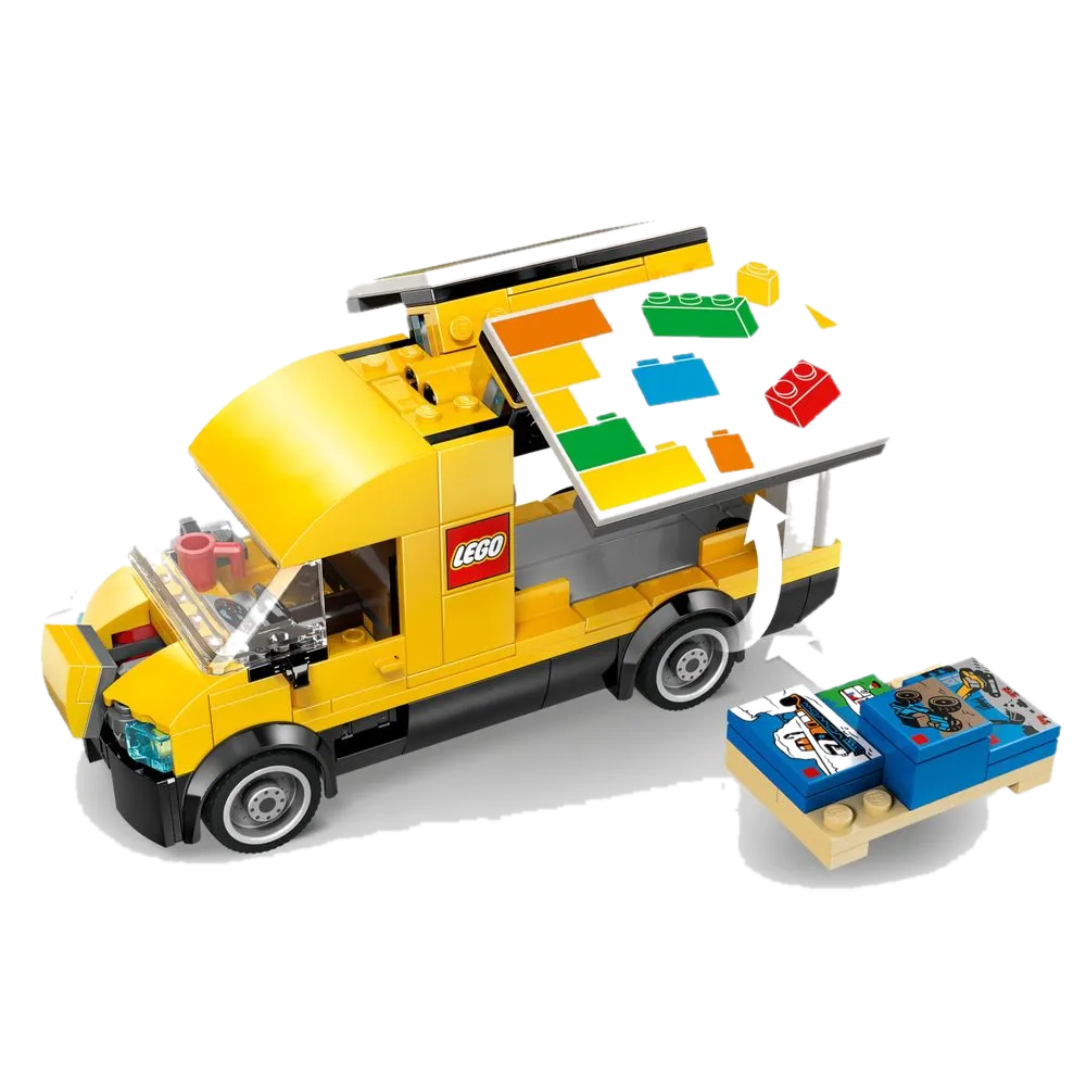 LEGO City 60500 A Van LEGO com teto removível mostrando painel decorado com tijolos coloridos